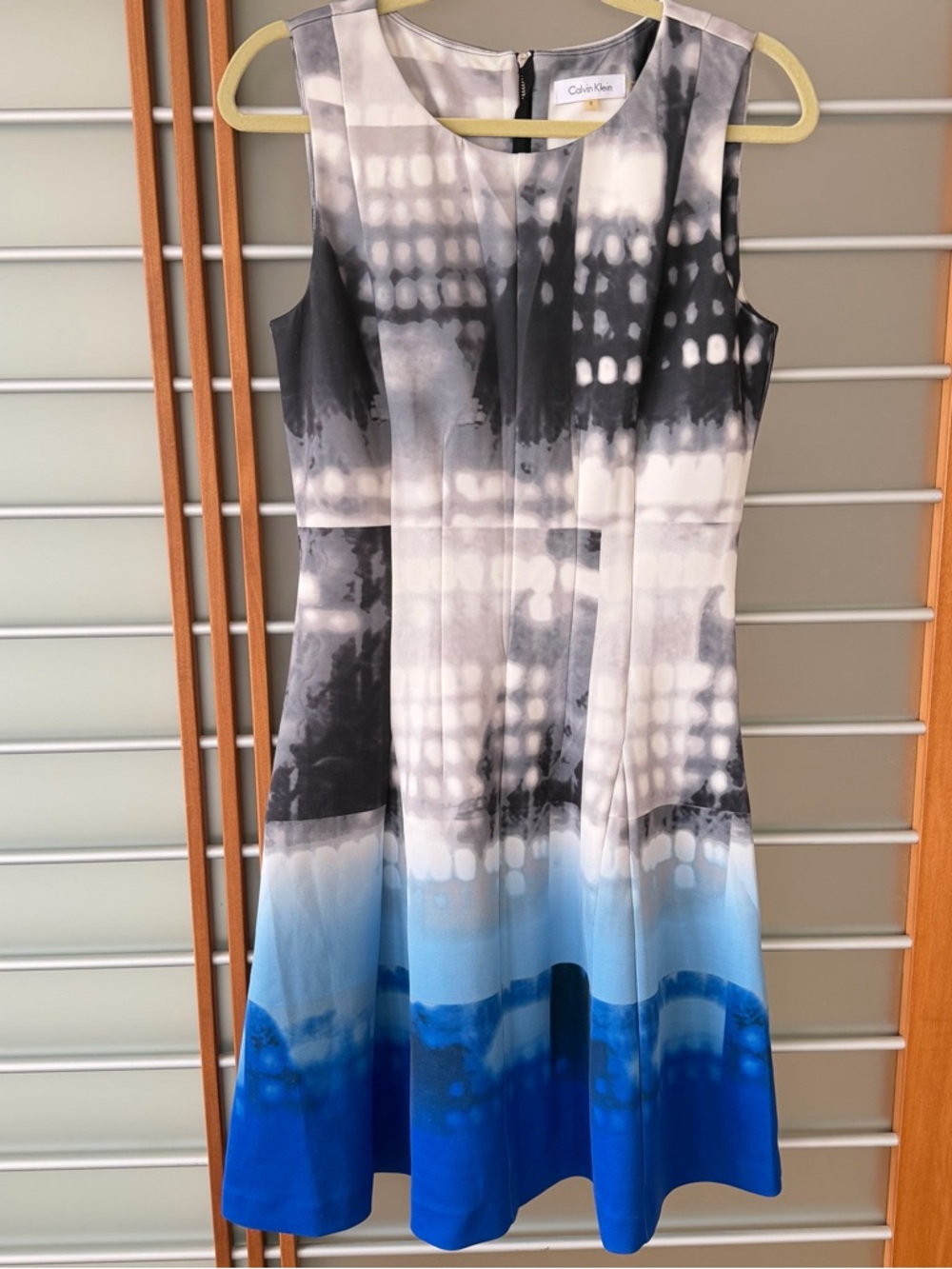 Calvin Klein Black White Ombre to Blue Sleeveless Fit & Flare Dress